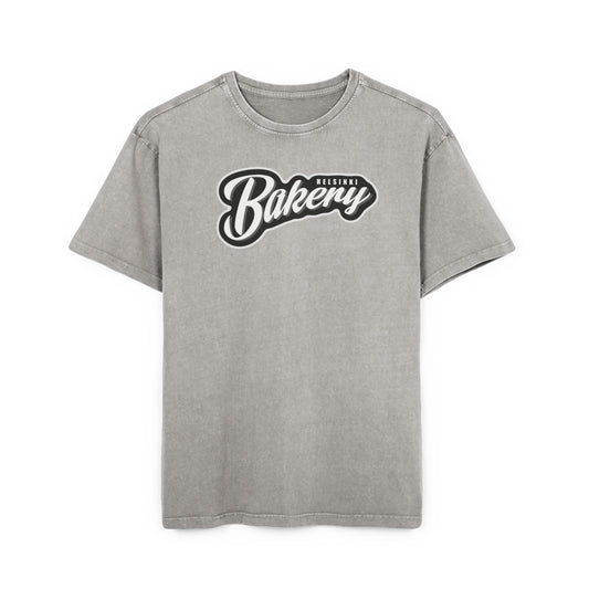 Gray t-shirt with 'Bakery' logo on a white background, front