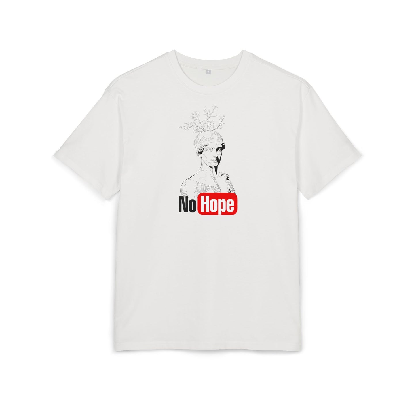 White t-shirt with graphic design and text 'No Hope' on a white background, front