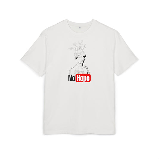 White t-shirt with graphic design and text 'No Hope' on a white background, front