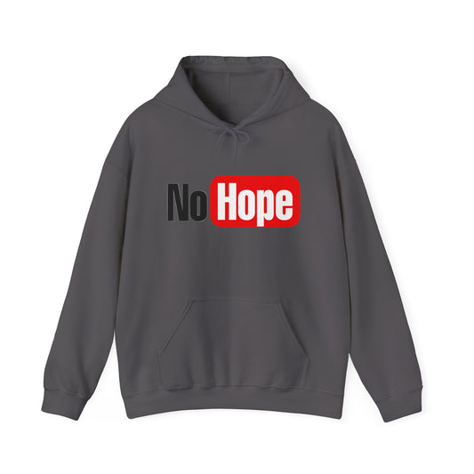 charcoal hooded sweatshirt with the text 'No Hope' printed in red on the front, front
