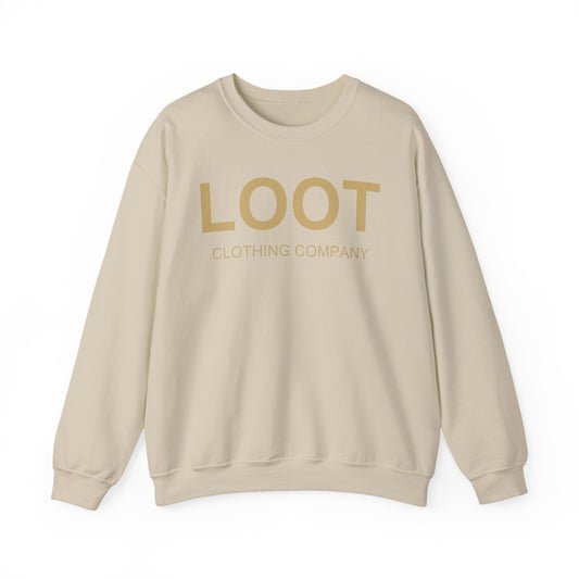 sand sweatshirt with 'LOOT Clothing Company' text on a white background, front