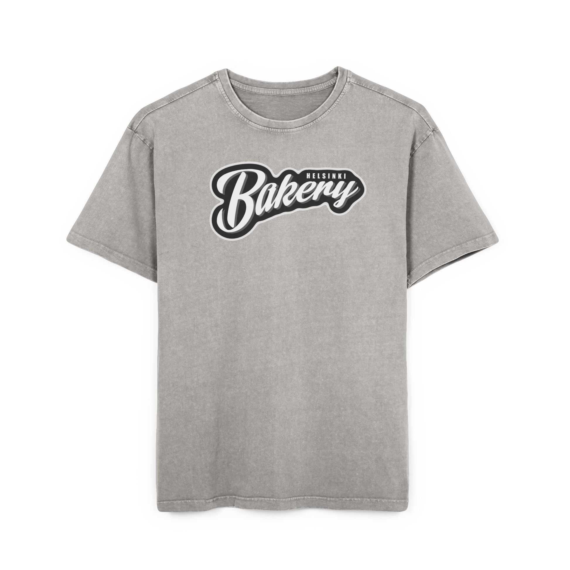 Gray t-shirt with 'Bakery' logo on a white background, front