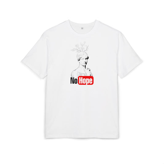 blanc White t-shirt with graphic design and text 'No Hope' on a white background, front