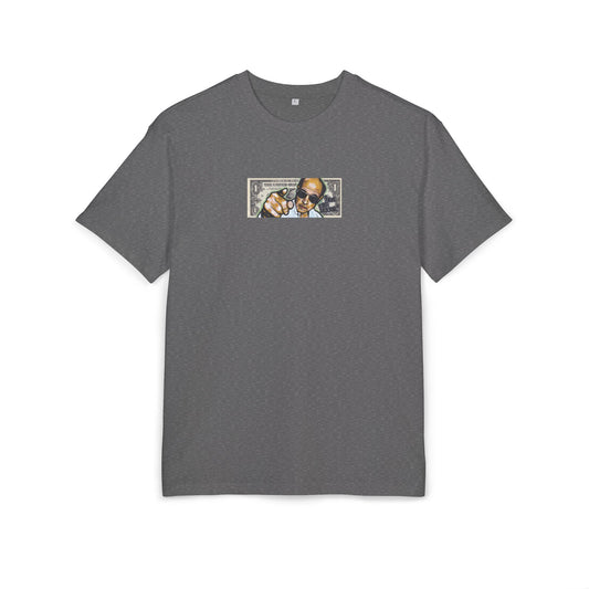 heather grey t-shirt dollar art with a graphic of Jim lahey from trailer park boys on a white background, frontt-shirt dollar art with a graphic of Jim lahey from trailer park boys on a white background, front