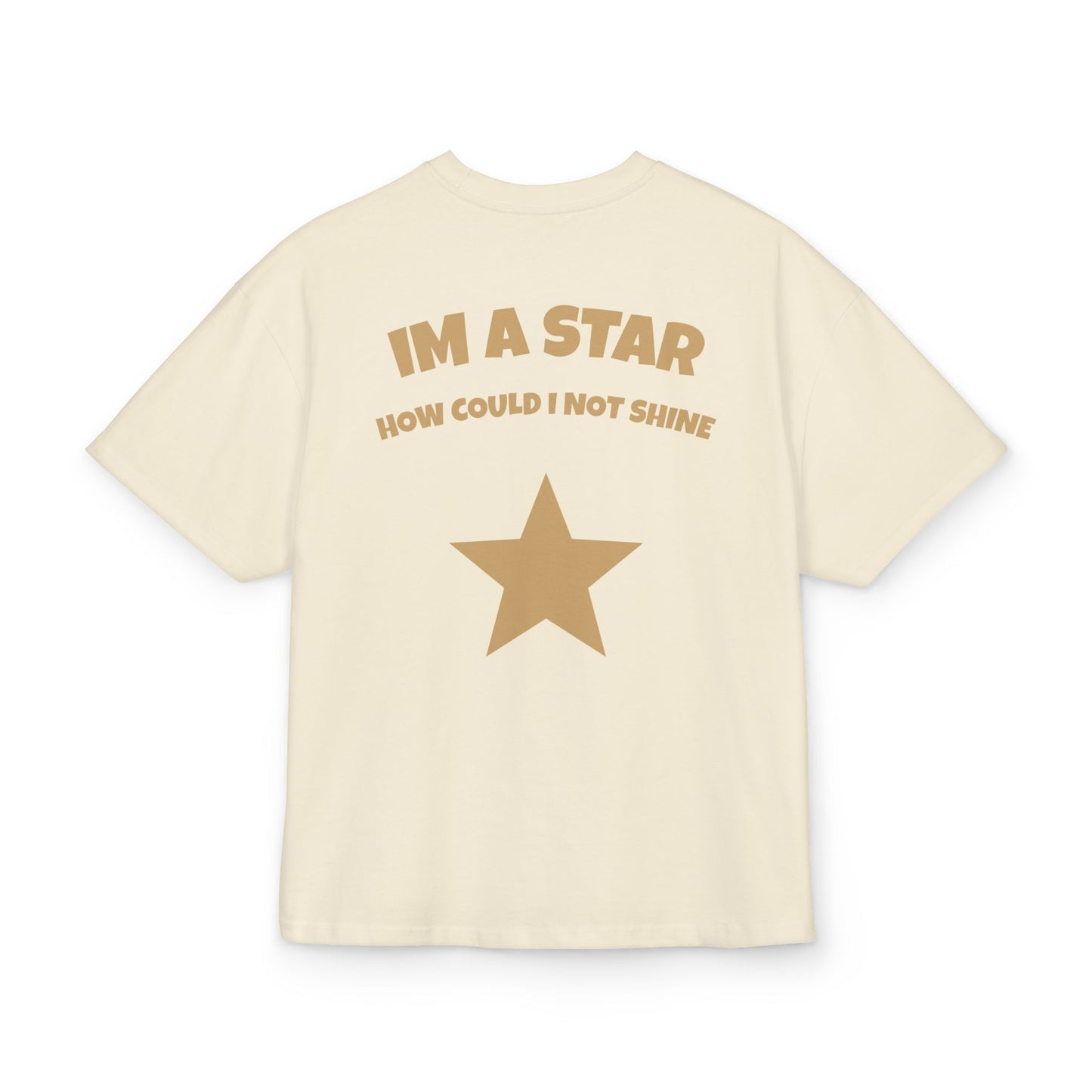 t-shirt with gold star and text on a white background, back