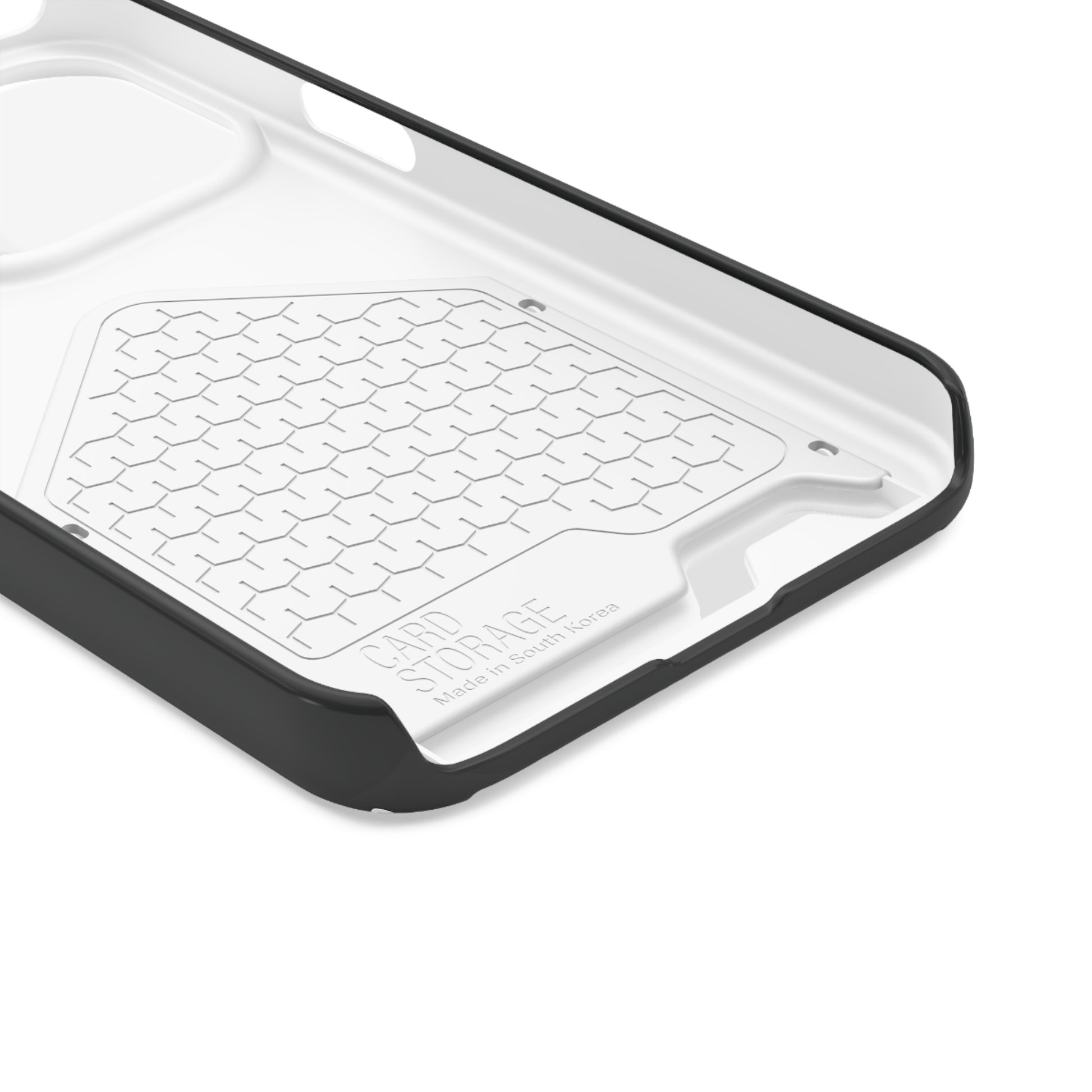 Phone case with textured design on a white background, inside